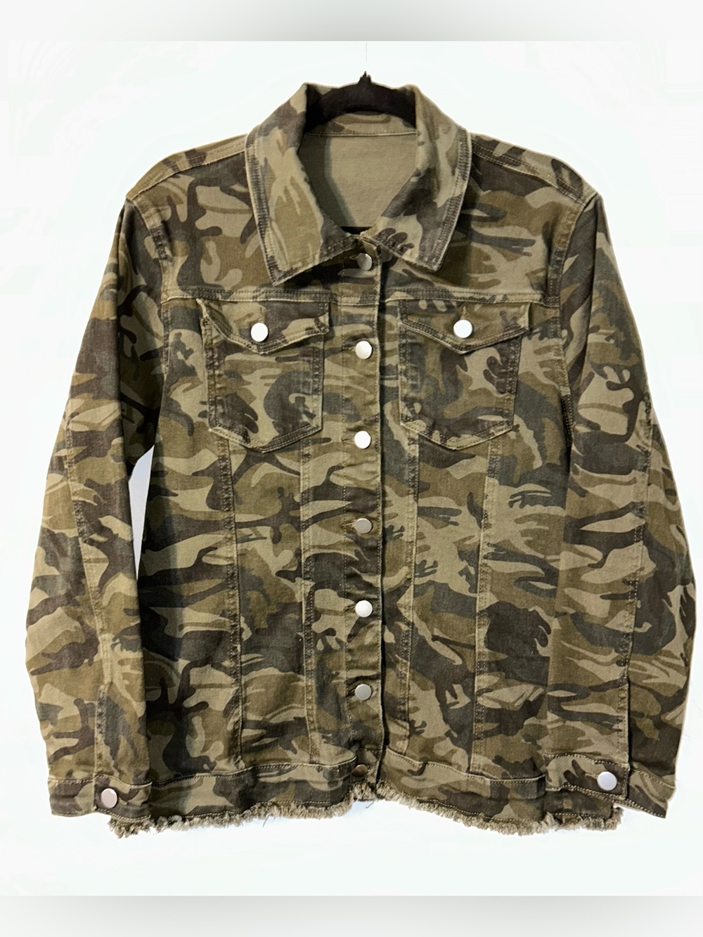 SHEIN Curve Classic Women's Camo Trucker Jacket - Olive Camo 1X